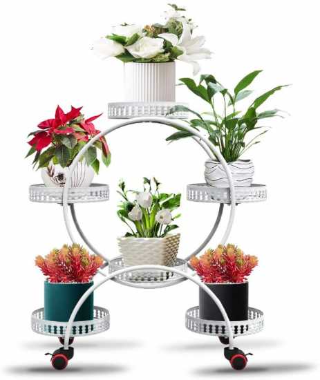 Plant Stand Pot Flower Rack with 4 Tiers and 6 Moving Potted Holders with Wheels (Plant Pots NOT Inc